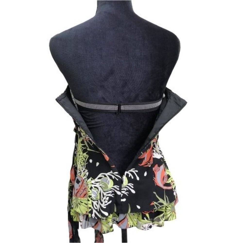 Nanette Lepore Deep Sea Fish Strapless Silk Peplum Top | Extra Small - Picture 5 of 12